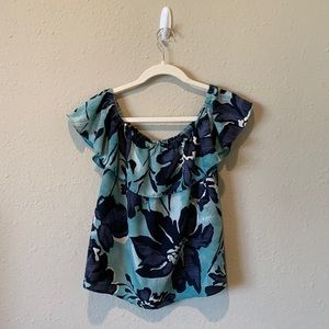Blue floral off the shoulder top (Sz S)